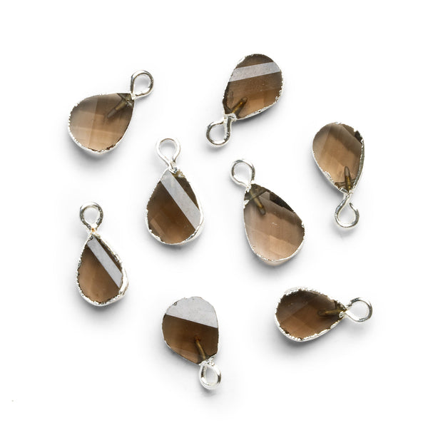 14x7mm Silver Leafed Smoky Quartz Pear Twist Pendant 1 Bead