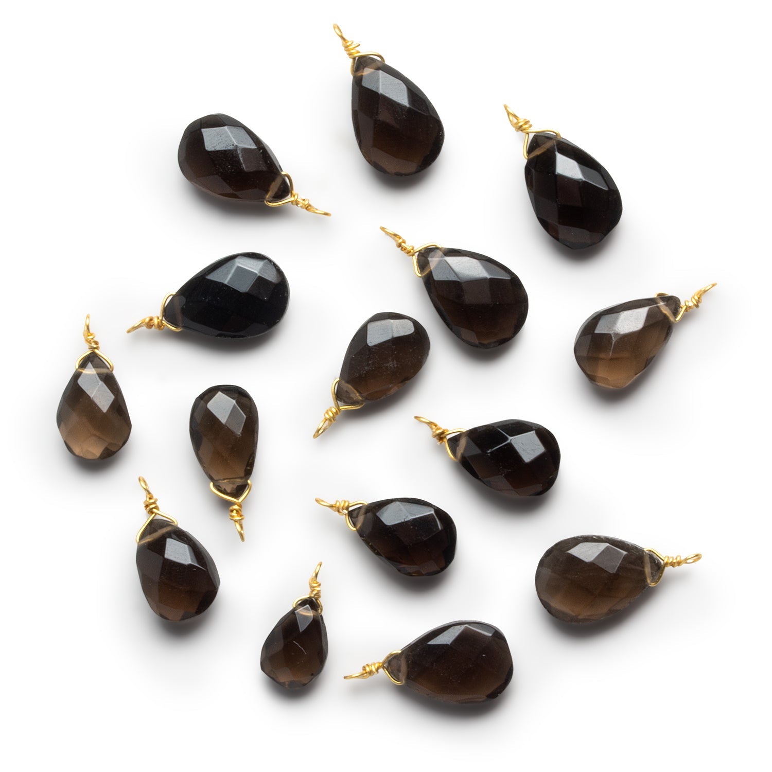 14x7mm Smoky Quartz Faceted Pear Wire-Wrapped Pendant 1 Bead - The Bead Traders