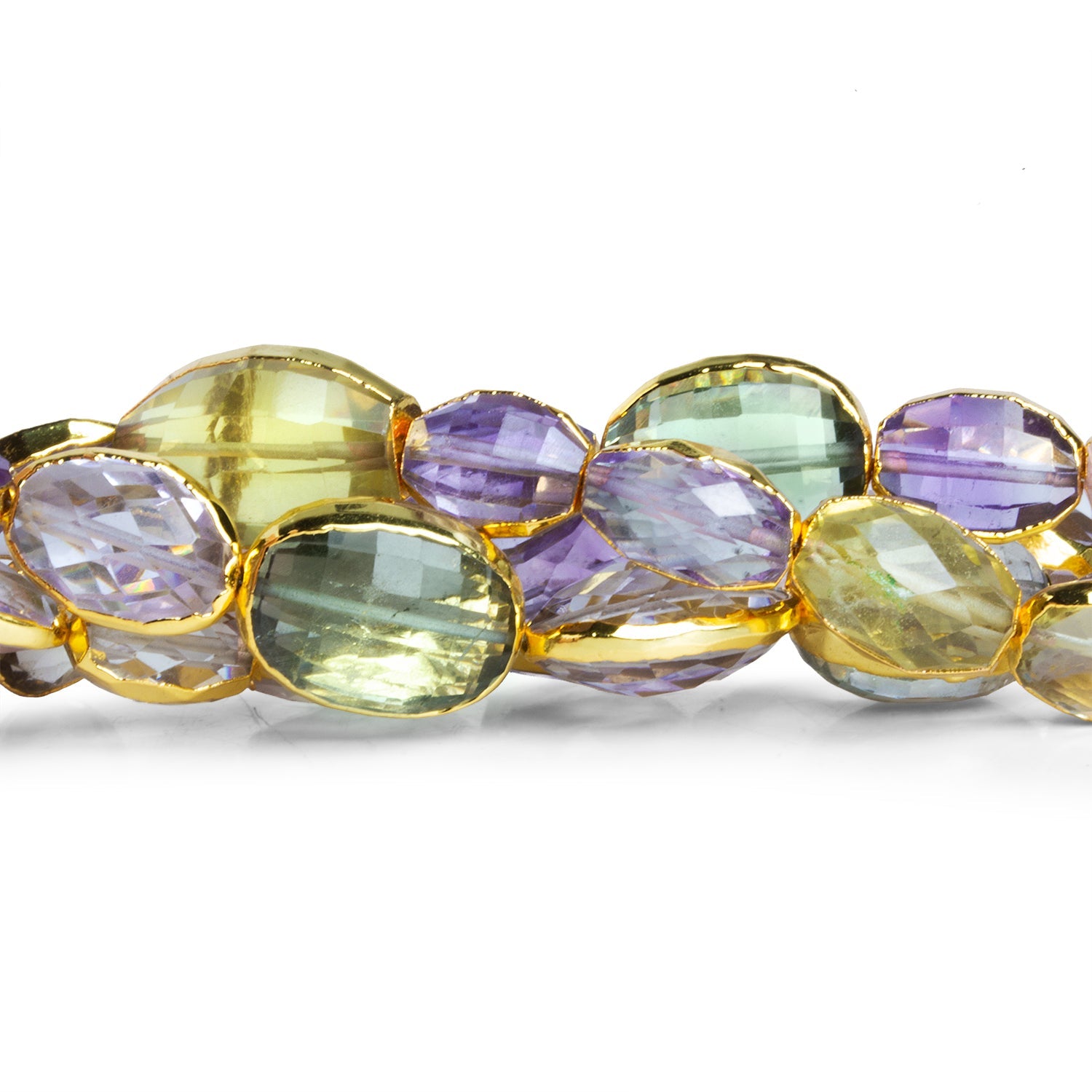 14x8mm Gold Leafed Multi Gemstone Faceted Ovals 5.5 inch 11 beads - The Bead Traders