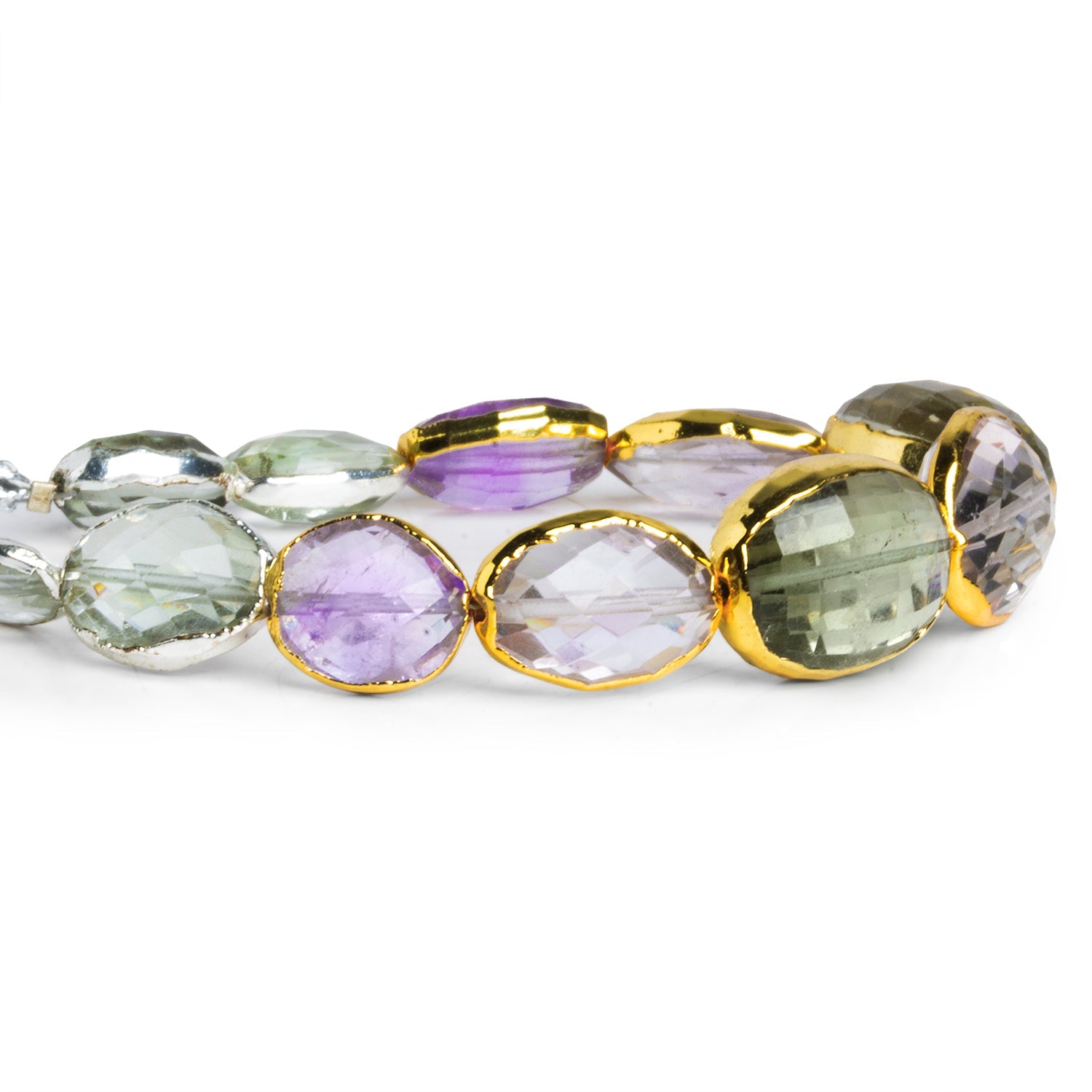 14x8mm Gold Leafed Multi Gemstone Faceted Ovals 5.5 inch 11 beads - The Bead Traders