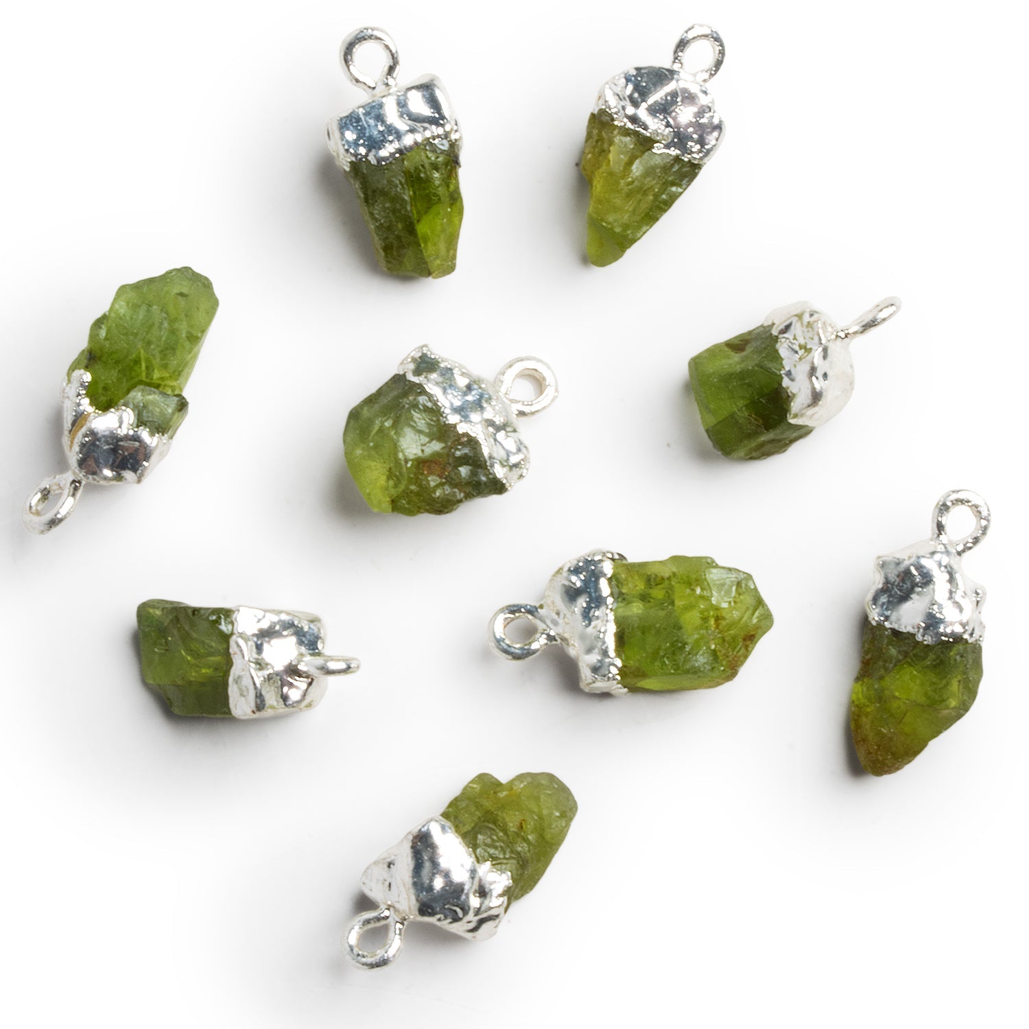 14x8mm Silver Leafed Peridot Natural Crystal Pendant 1 Bead - The Bead Traders