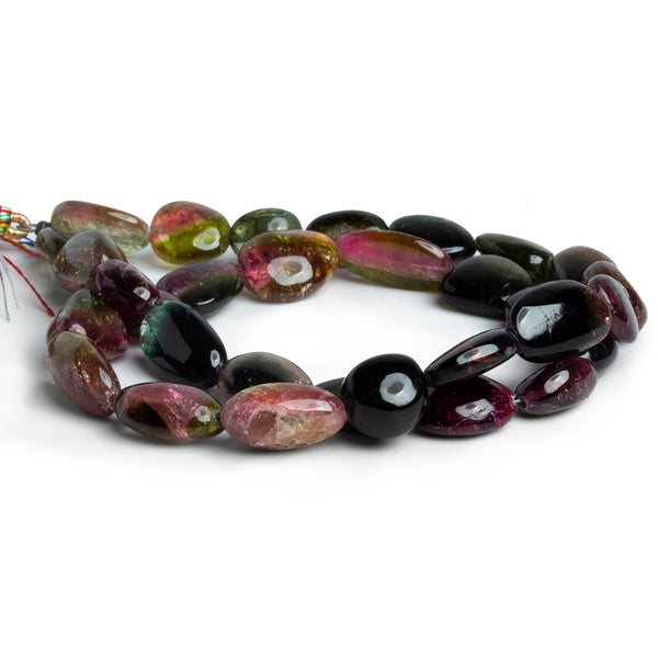 14x9mm Multi Color Tourmaline Plain Nuggets 16 inch 29 beads
