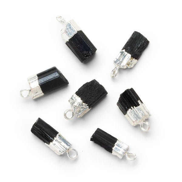 14x9mm Silver Leafed Black Tourmaline Natural Crystal Pendant