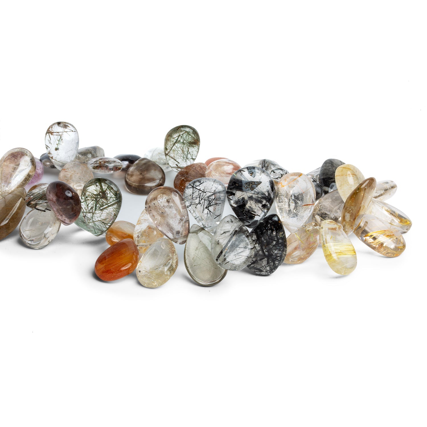 14x9mm Tourmalinated Quartz Plain Pears 8.5 inch 48 beads - The Bead Traders