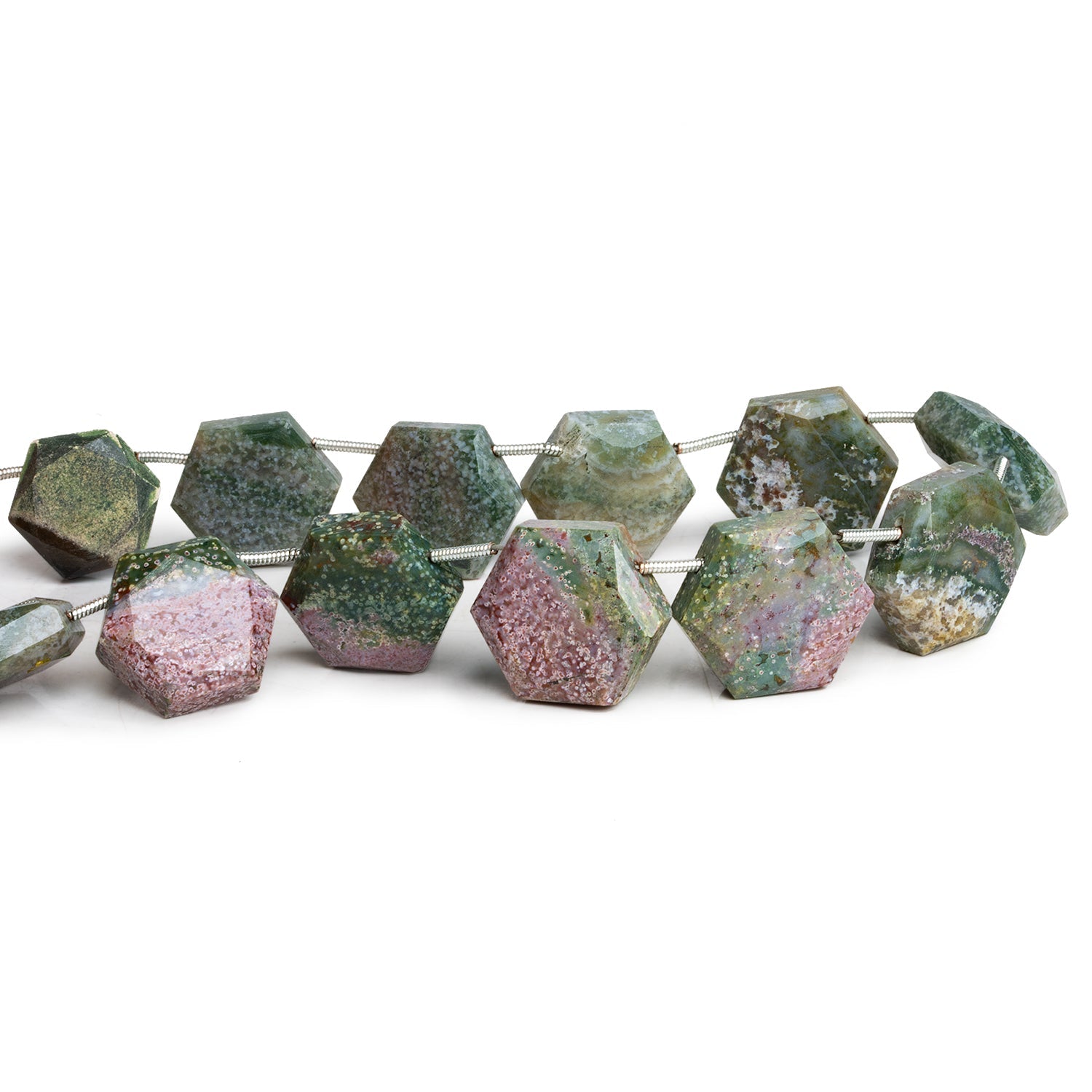 15 - 17mm Imperial Jasper Faceted Hexagons 9 inch 12 beads - The Bead Traders
