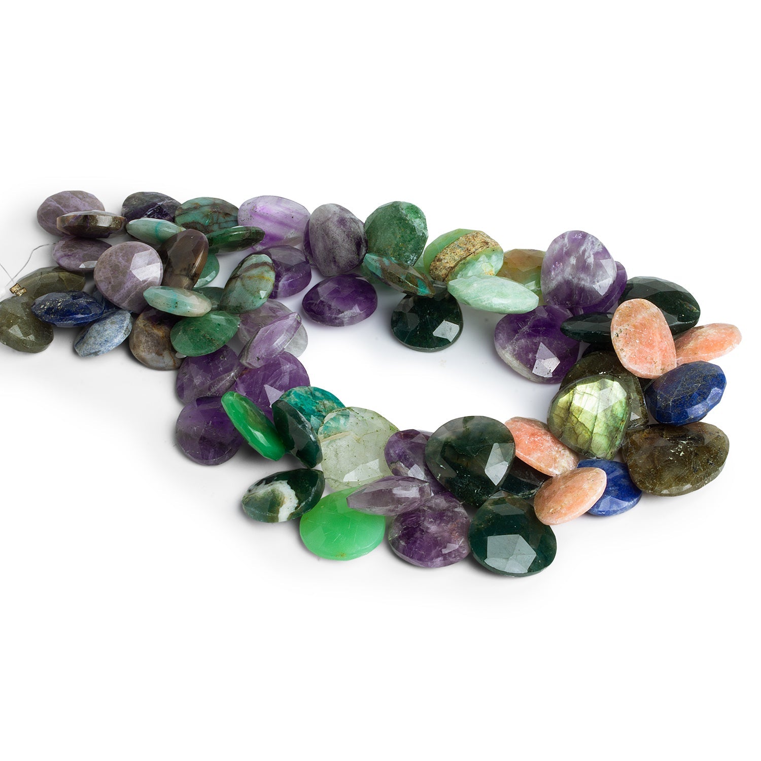 15 - 26mm Multi Gemstone Faceted Hearts 14 inch 64 beads - The Bead Traders
