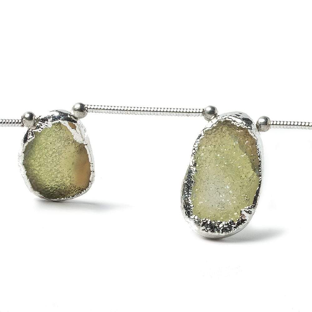 15 - 27mm Silver Leafed Multi Green Drusy Nuggets 8 inch 7 beads - The Bead Traders