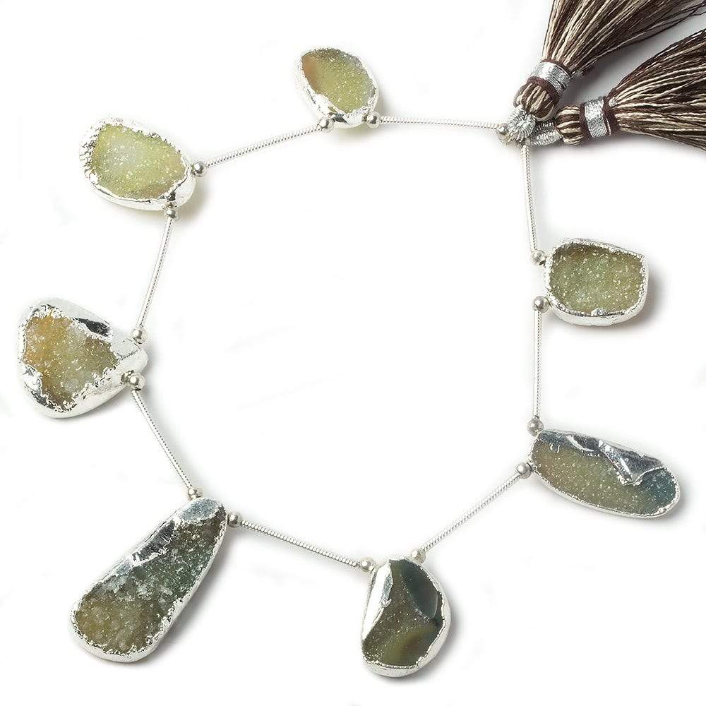 15 - 27mm Silver Leafed Multi Green Drusy Nuggets 8 inch 7 beads - The Bead Traders