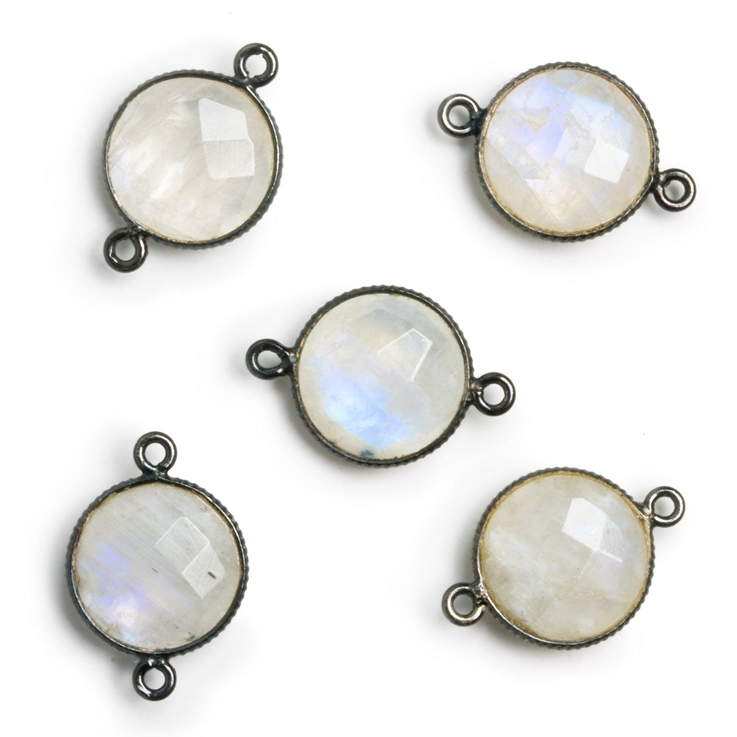 15mm Black Gold .925 Corrugated Bezel Rainbow Moonstone Coin 2 ring Connector 1 pc - The Bead Traders