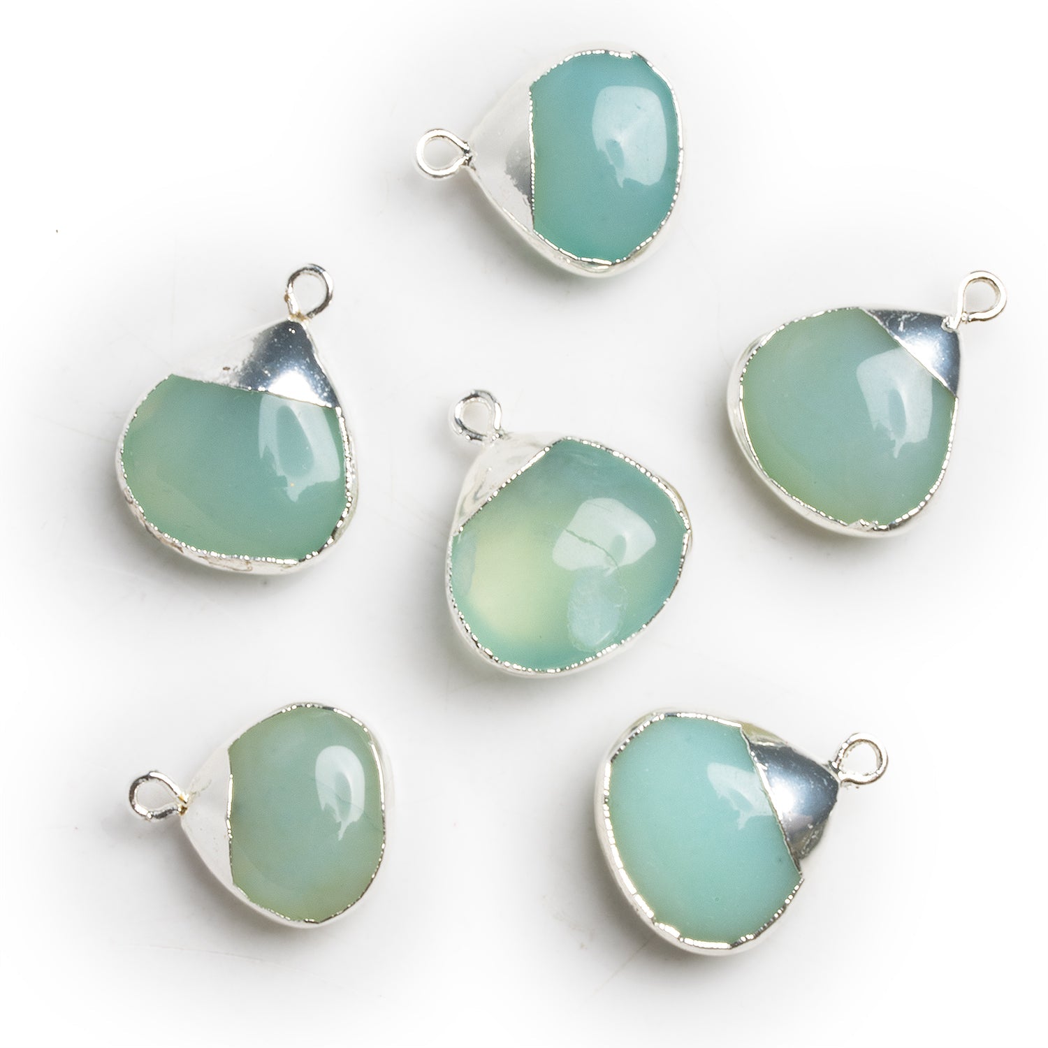 15mm Blue Chalcedony Silver Leafed Heart Pendant 1 Bead - The Bead Traders