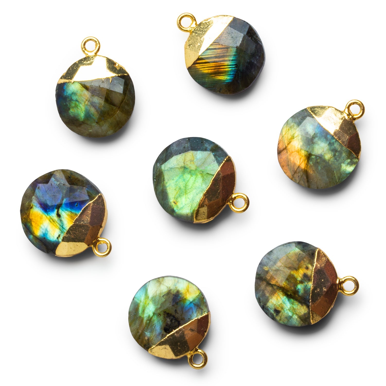 15mm Gold Leafed Labradorite Faceted Coin Pendant 1 Bead - The Bead Traders