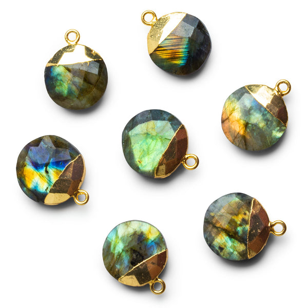 15mm Gold Leafed Labradorite Faceted Coin Pendant 1 Bead