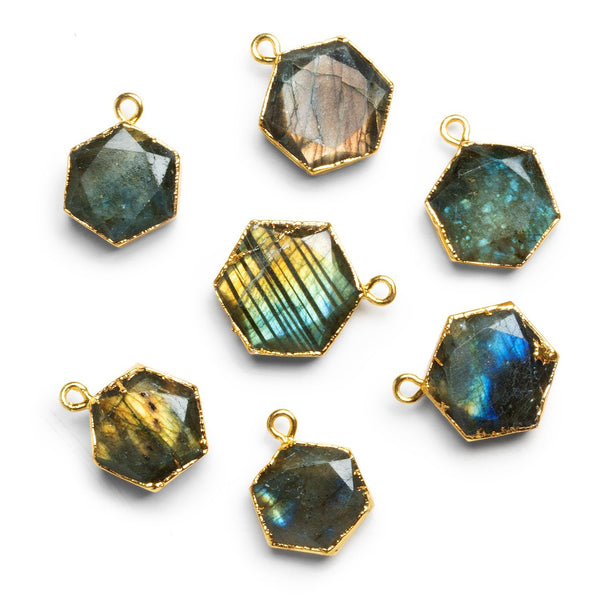15mm Gold Leafed Labradorite Hexagon Pendant 1 Bead