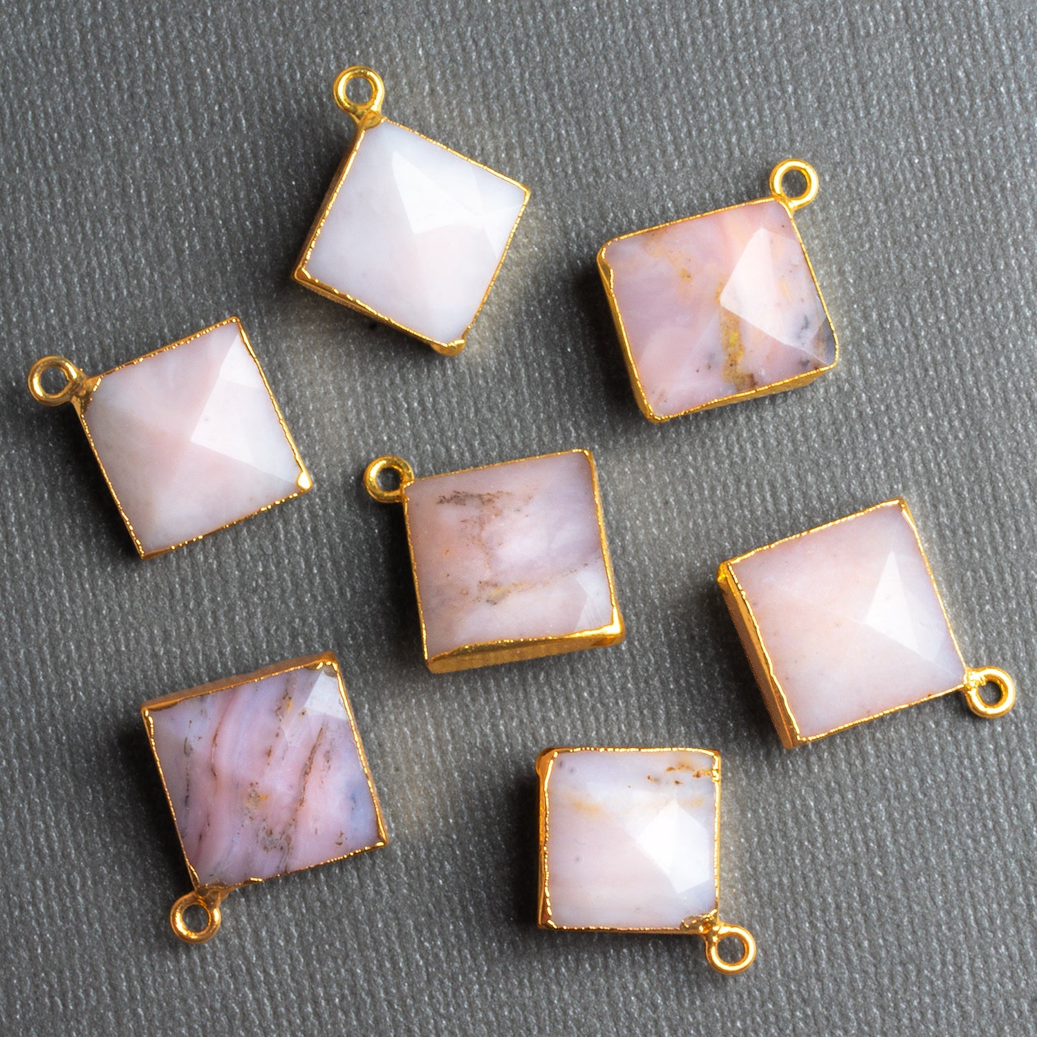 15mm Gold Leafed Pink Peruvian Opal Square Pendant 1 Bead - The Bead Traders