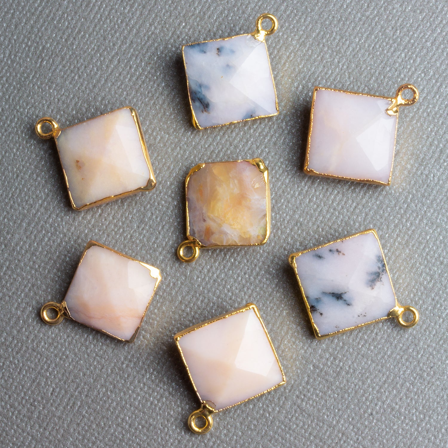 15mm Gold Leafed Pink Peruvian Opal Square Pendant 1 Bead - The Bead Traders