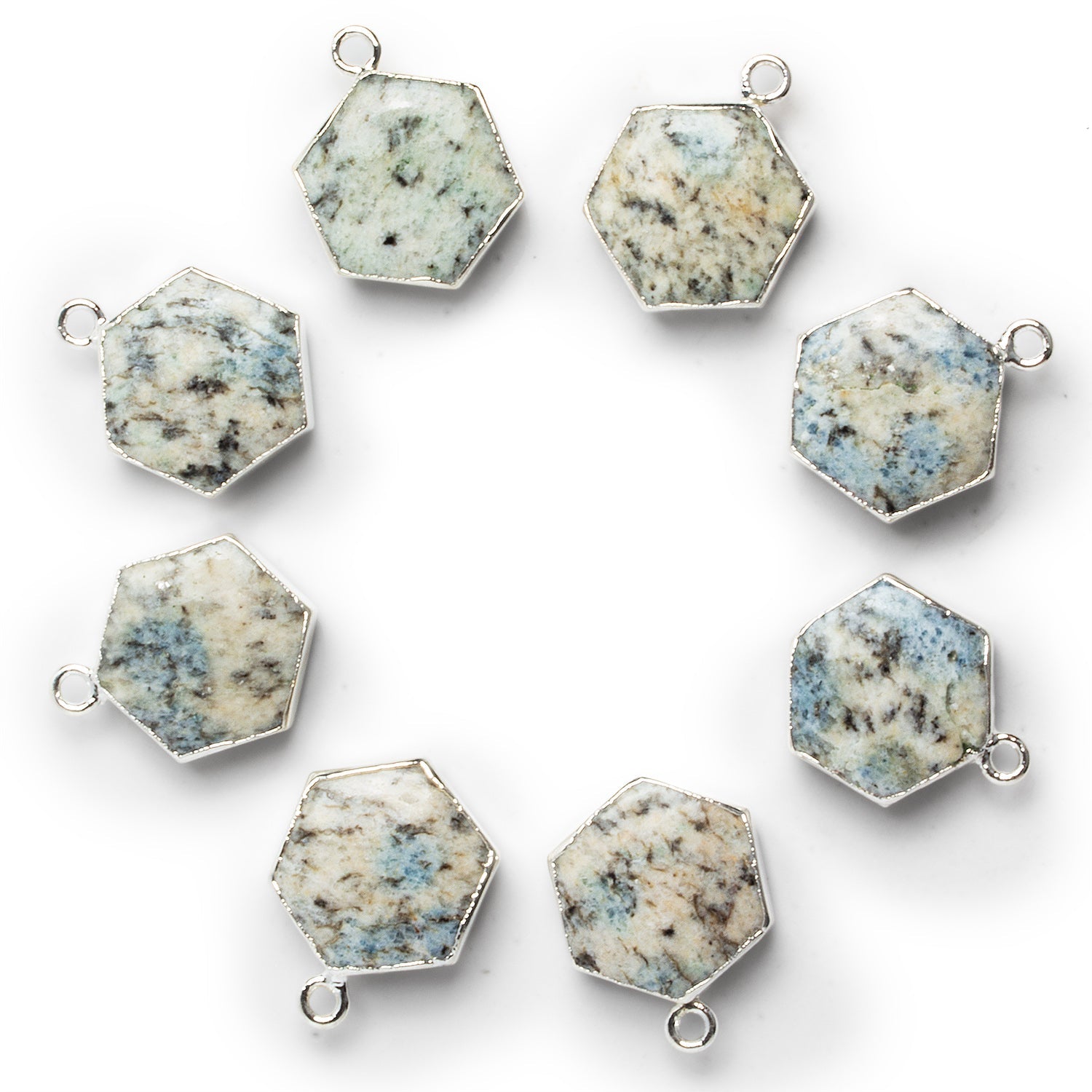 15mm Silver Leafed Azurite Granite Hexagon Pendant 1 Bead - The Bead Traders