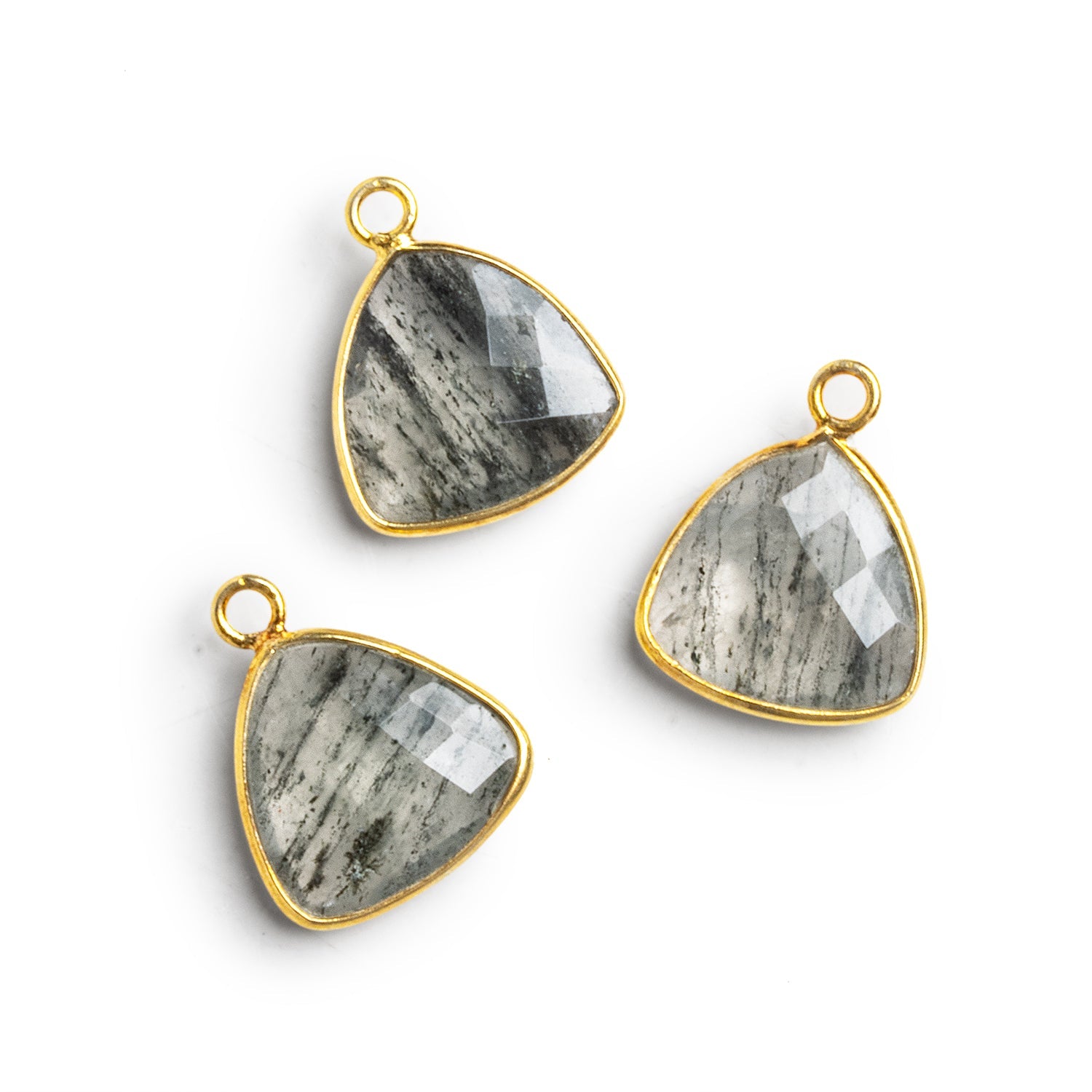 15mm Vermeil Bezeled Black Moss Quartz Triangle Pendant 1 Bead - The Bead Traders