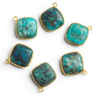 15mm Vermeil Bezeled Chrysocolla Pillow Pendant 1 Bead - The Bead Traders