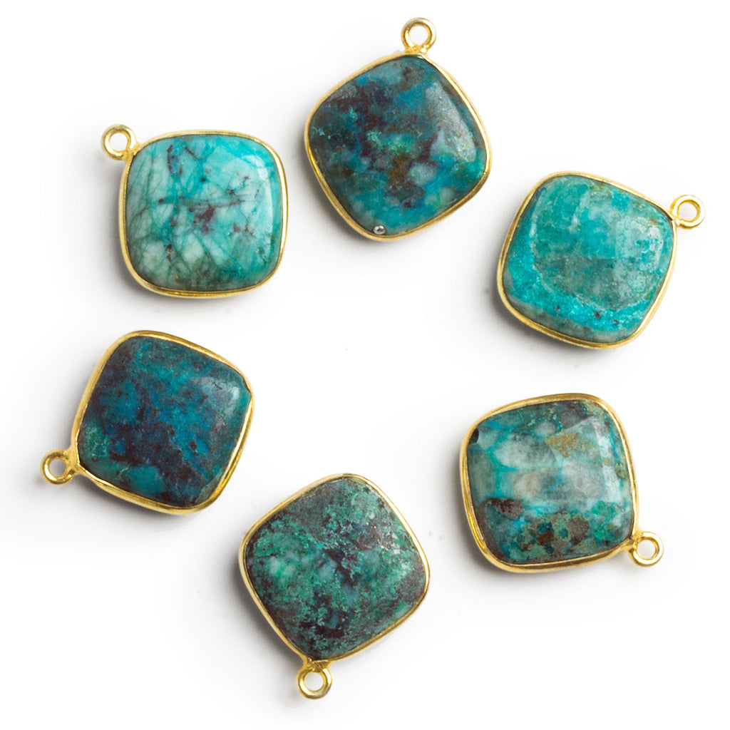 15mm Vermeil Bezeled Chrysocolla Pillow Pendant 1 Bead - The Bead Traders