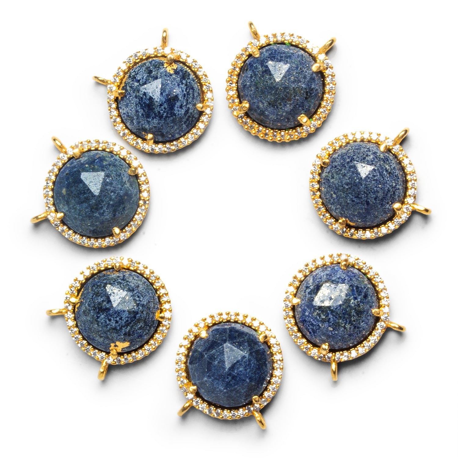 15mm Vermeil Bezeled Lapis Lazuli Coin CZ Pavé Halo Connector 1 Bead - The Bead Traders