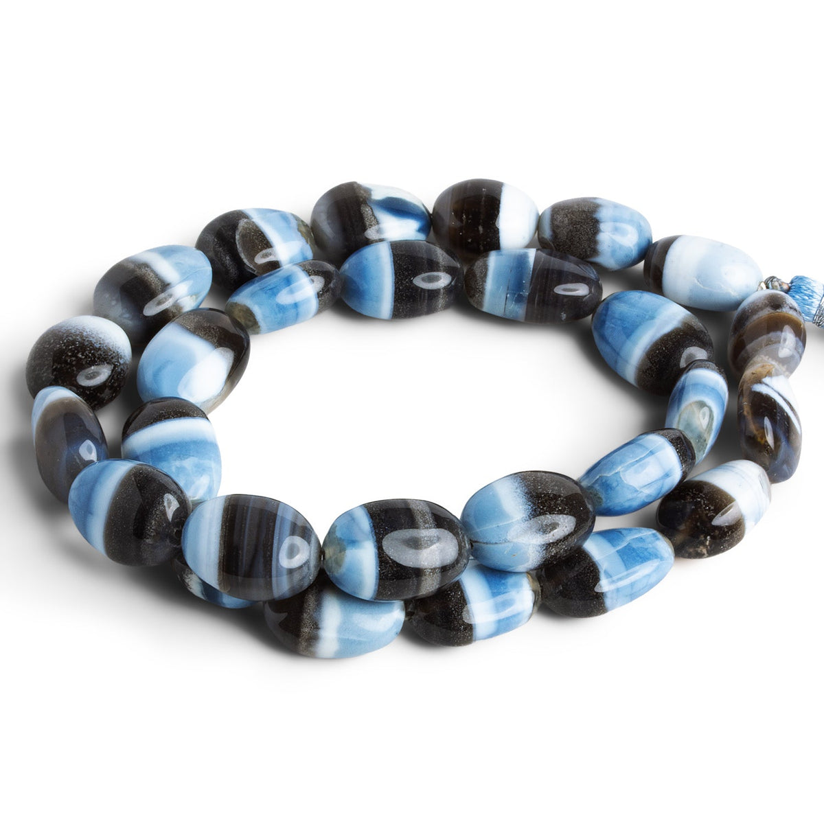 15x10mm Banded Denim Opal Plain Ovals 16 inch 26 beads - The Bead Traders