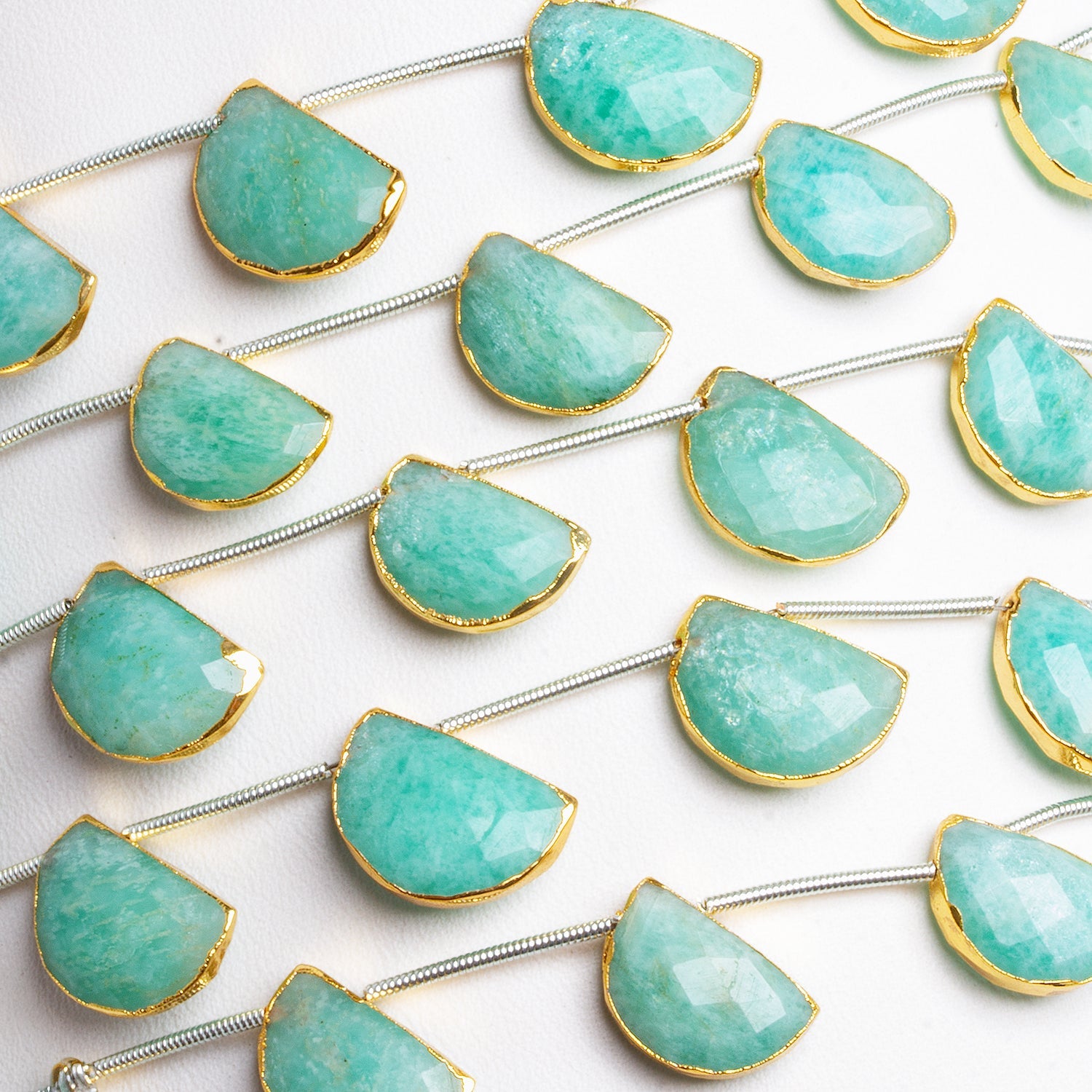 15x10mm Gold Leafed Amazonite Half-Moons 5.5 inch 7 beads - The Bead Traders