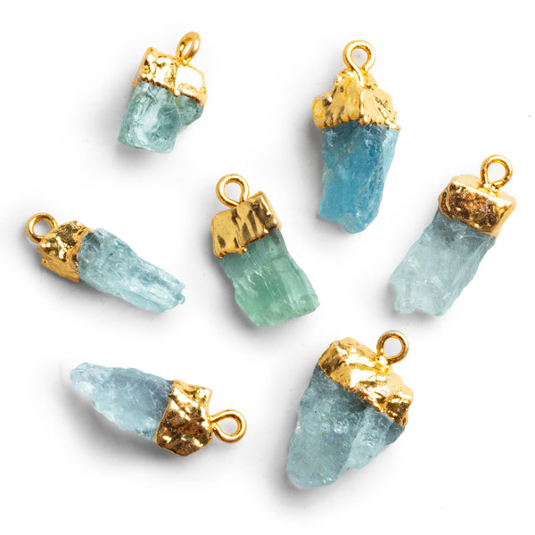 15x10mm Gold Leafed Aquamarine Natural Crystal Pendant 1 Bead