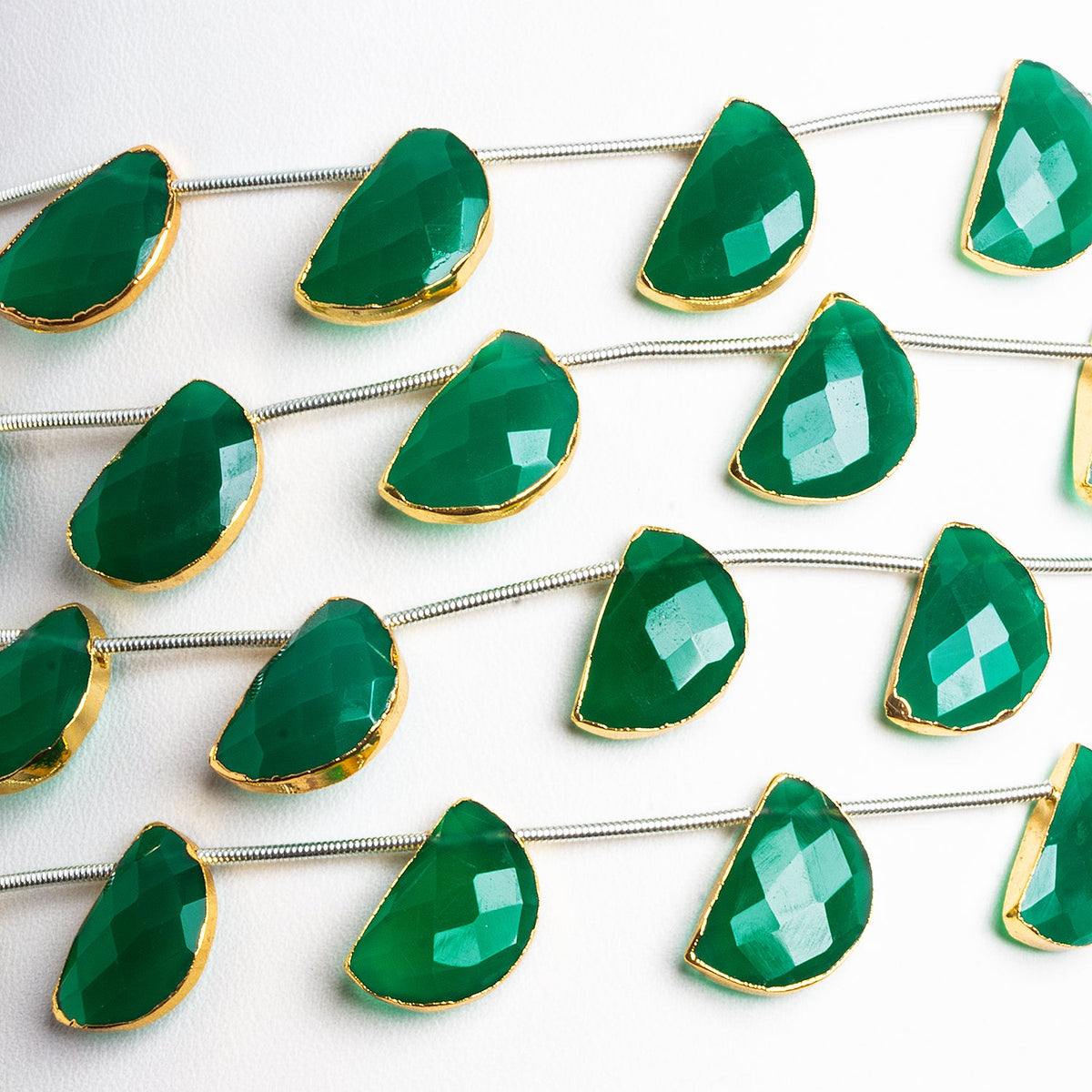 15x10mm Gold Leafed Green Onyx Half-Moons 5.5 inch 7 beads - The Bead Traders