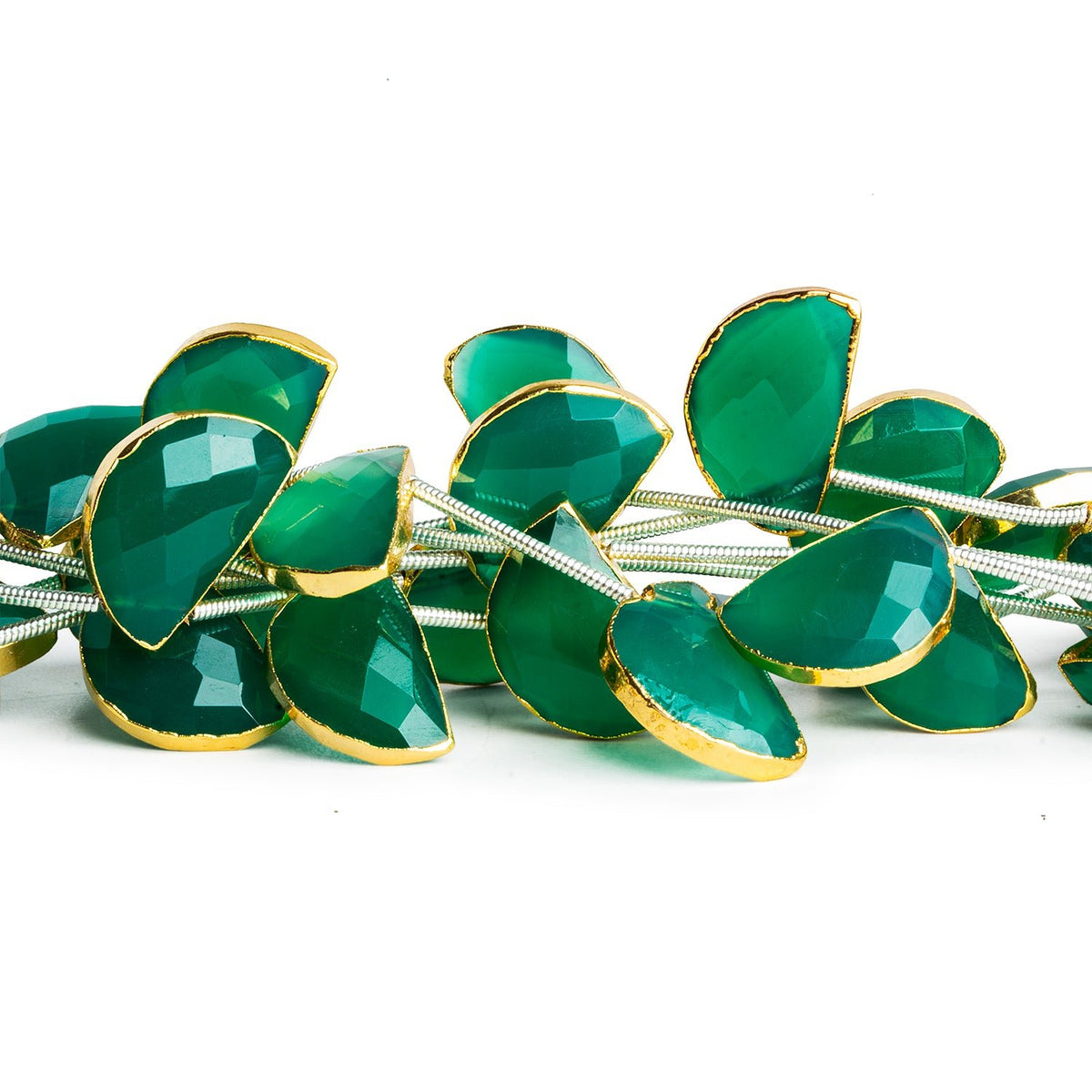 15x10mm Gold Leafed Green Onyx Half-Moons 5.5 inch 7 beads - The Bead Traders