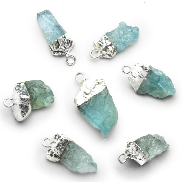 15x10mm Silver Leafed Aquamarine Natural Crystal Pendant 1 Bead