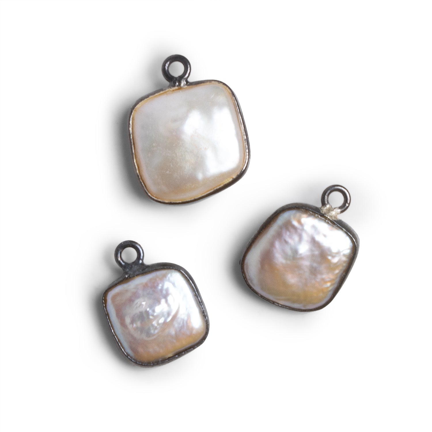 15x11mm Black Gold Bezeled Pearl Pendants - Lot of 3 - The Bead Traders