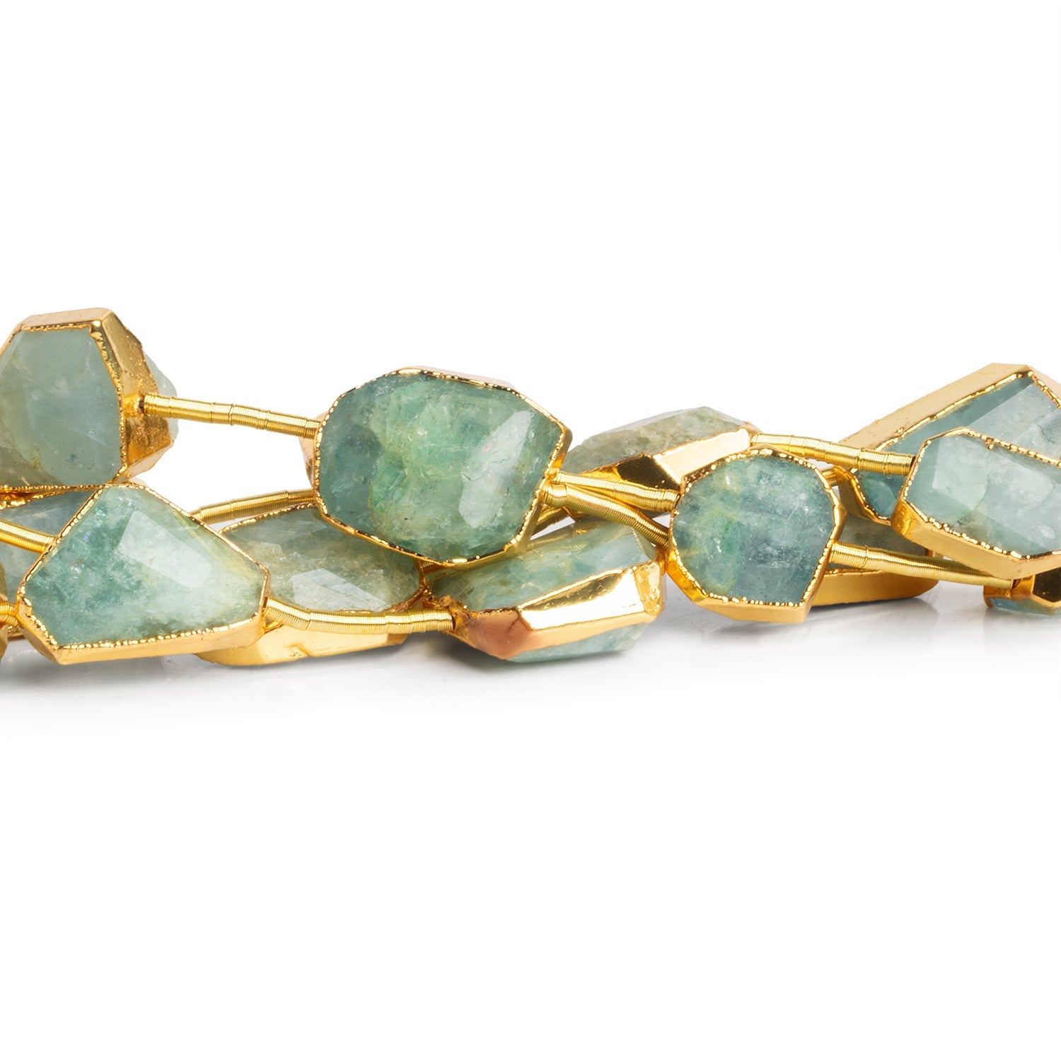 15x11mm Gold Leafed Aquamarine Nuggets 7 inch 7 beads - The Bead Traders