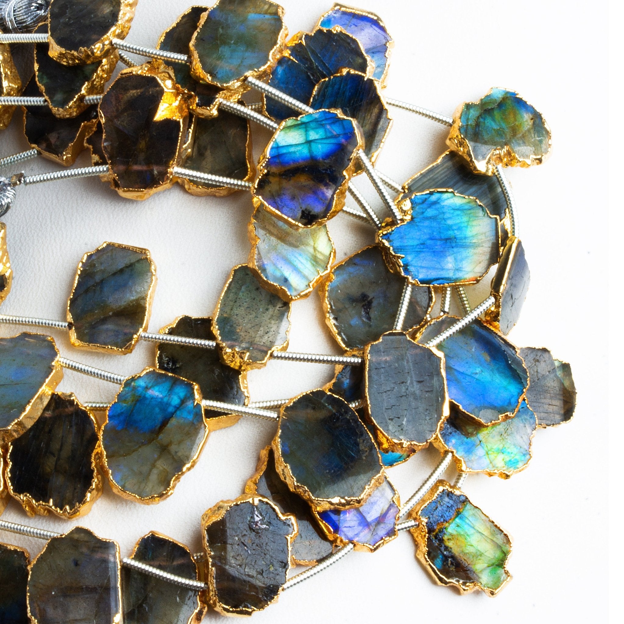 15x11mm Gold Leafed Labradorite Slices 6.5 inch 10 bead - The Bead Traders