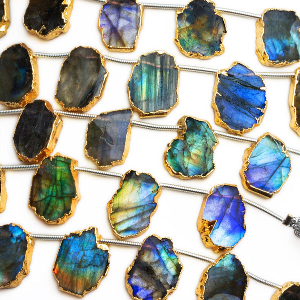 15x11mm Gold Leafed Labradorite Slices 6.5 inch 10 bead