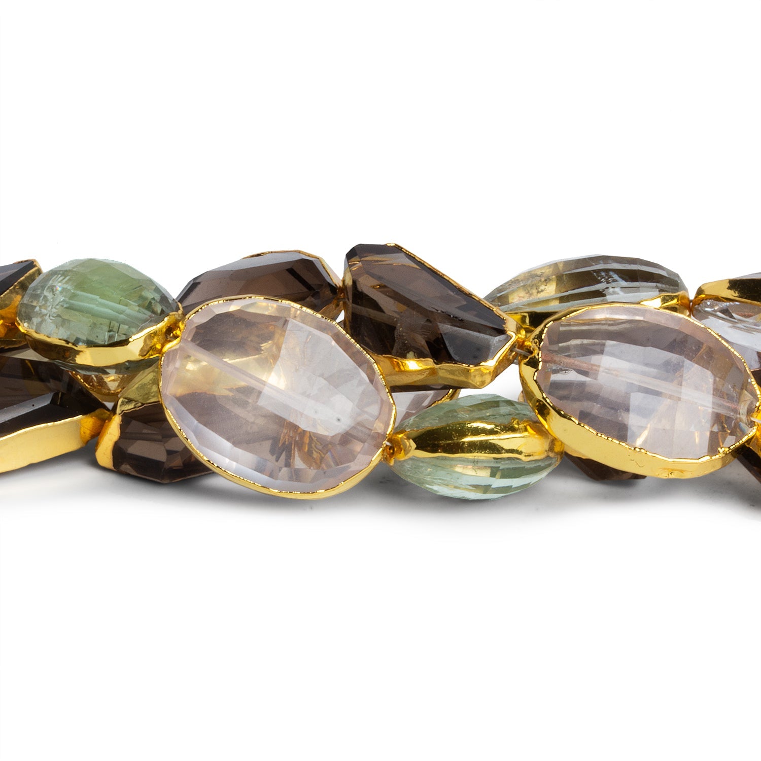 15x11mm Gold Leafed Multi Gemstone Faceted Beads 5.5 inch 11 beads - The Bead Traders