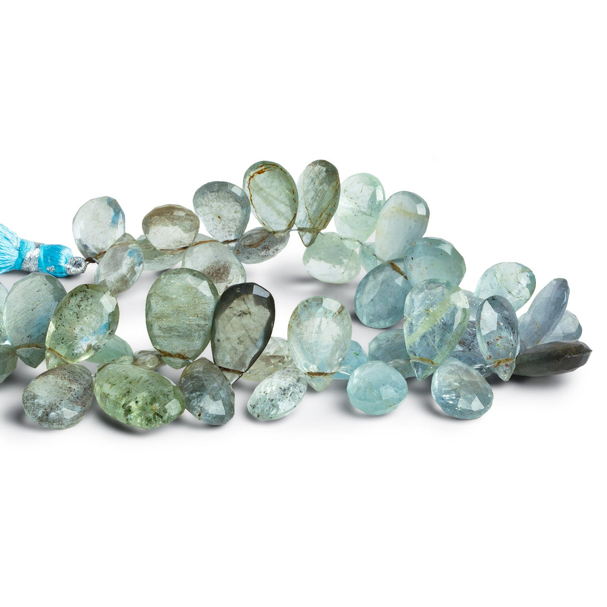 15x11mm Moss Aquamarine Faceted Pears 8 inch 44 beads - The Bead Traders