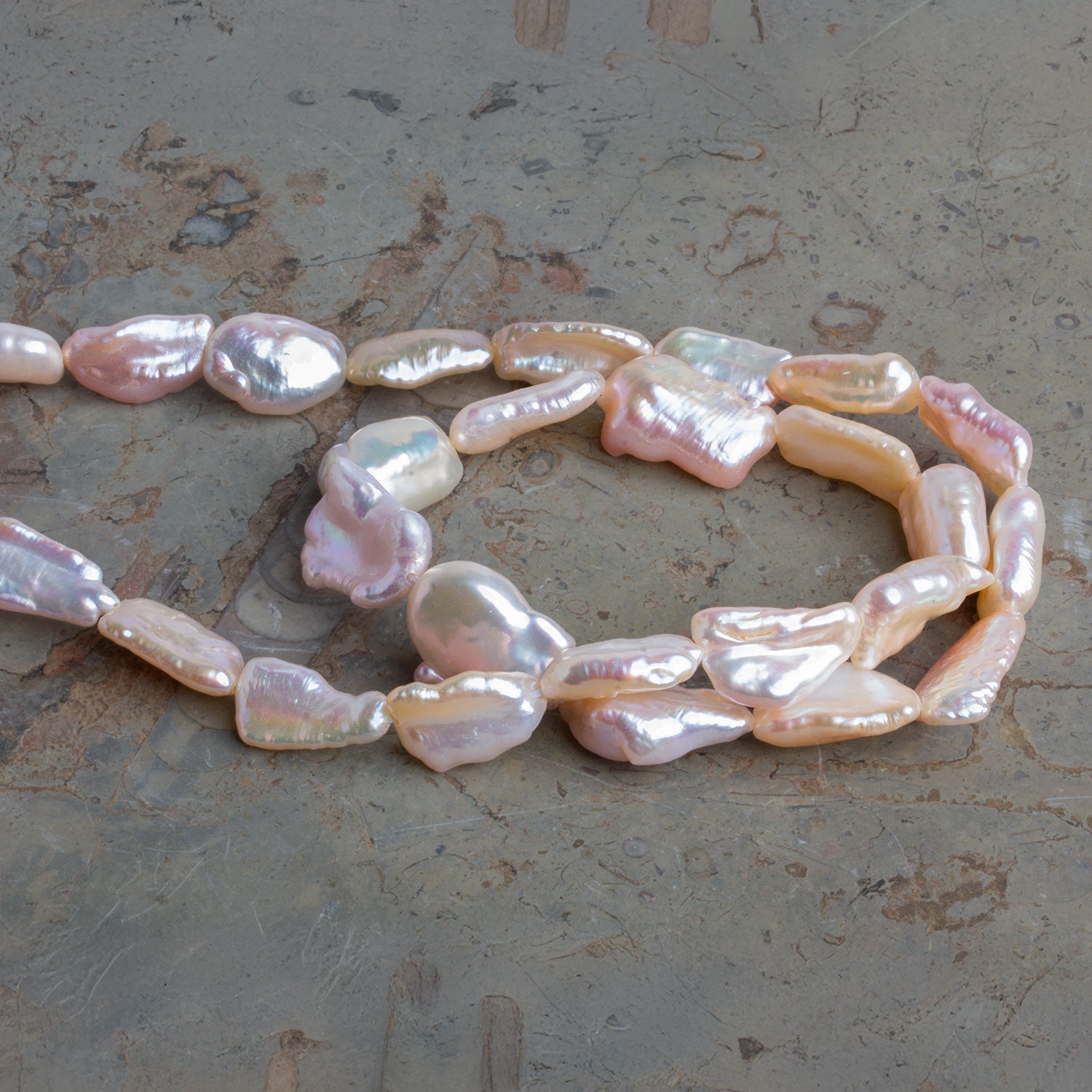 15x11mm Peach Biwa Pearls 16 inch 27 beads - The Bead Traders