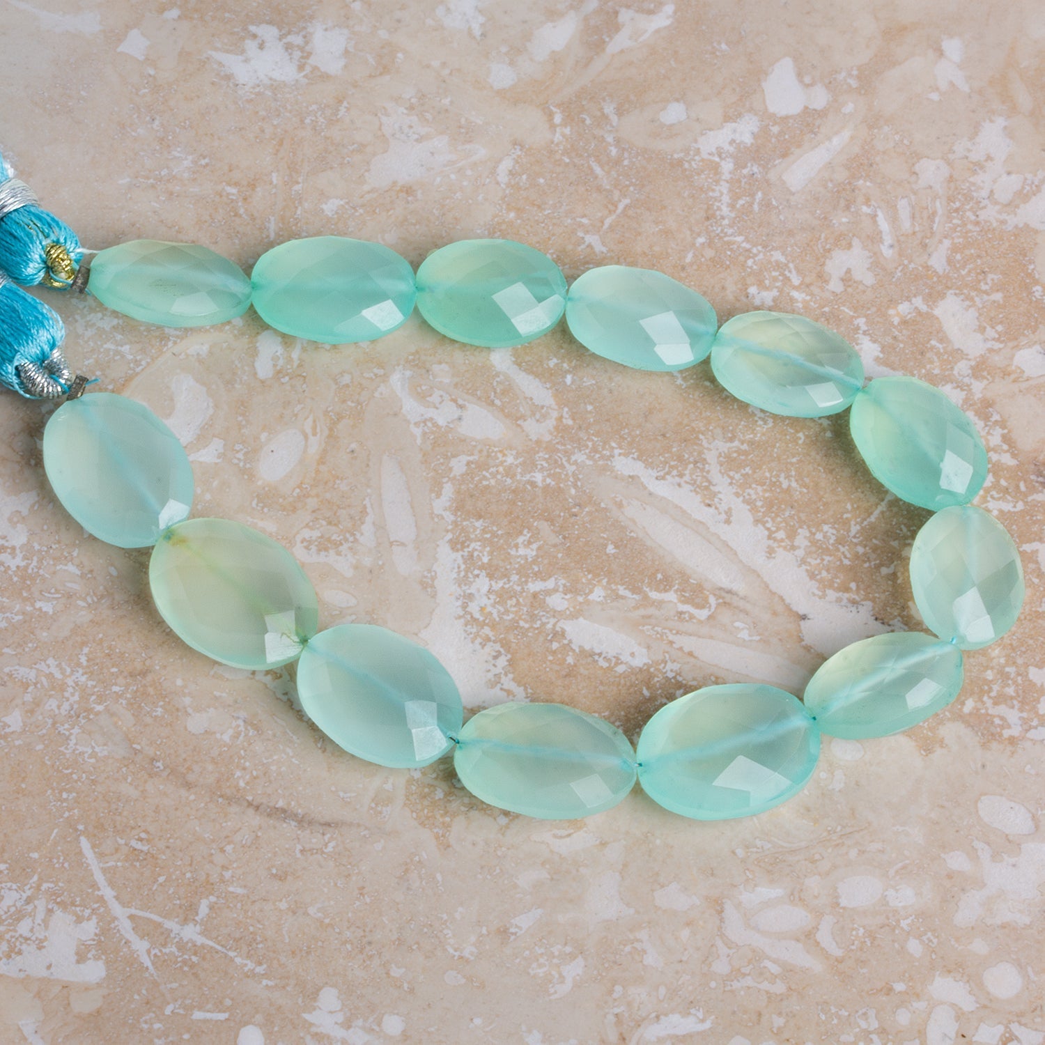 15x11mm Seafoam Chalcedony Faceted Ovals 7.5 inch 12 beads - The Bead Traders