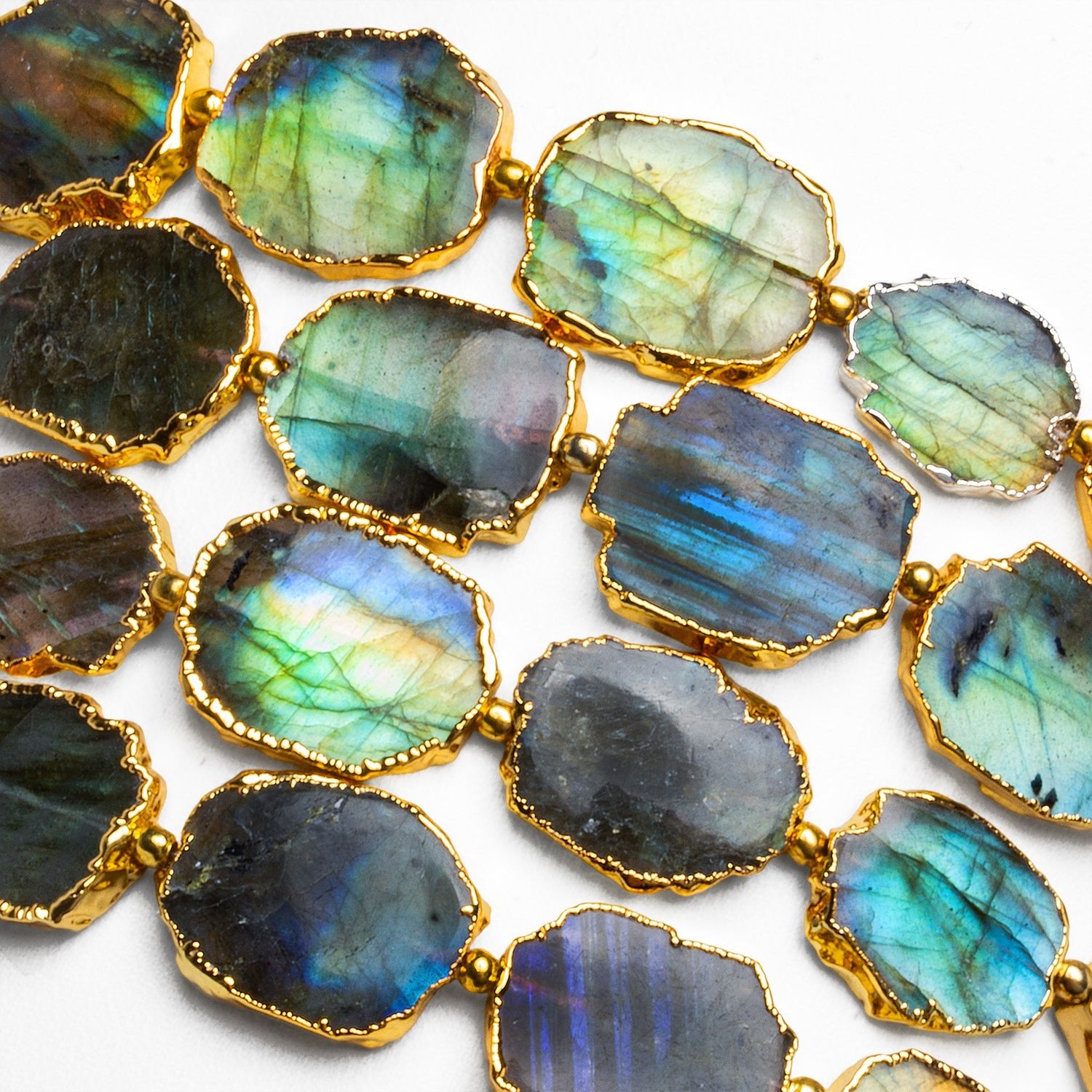15x12mm Gold Leafed Labradorite Nuggets 4 inch 7 beads - The Bead Traders