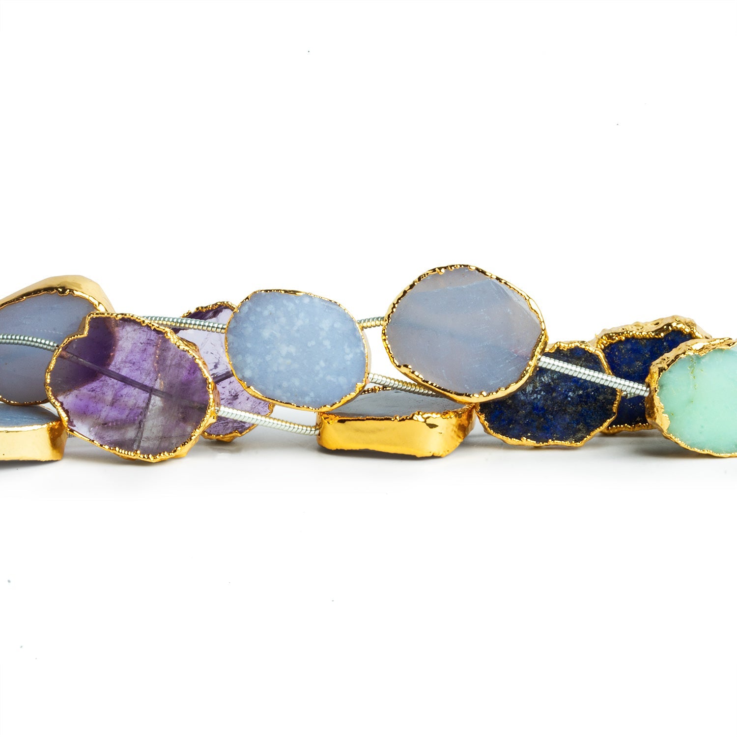 15x12mm Gold Leafed Multi Gemstone Straight - Drilled Slices 11 inch 11 beads - The Bead Traders