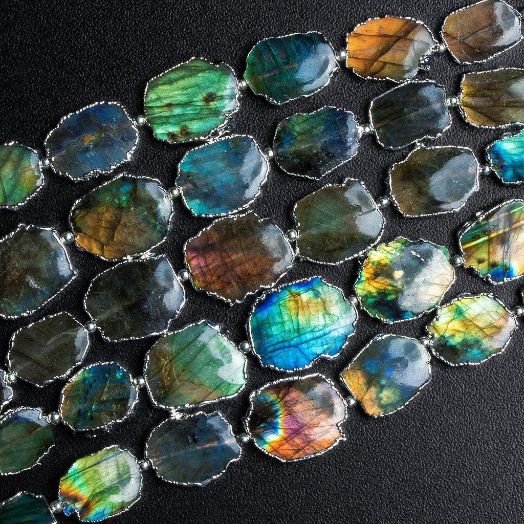 15x12mm Silver Leafed Labradorite Nuggets 4.5 inch 7 beads - The Bead Traders