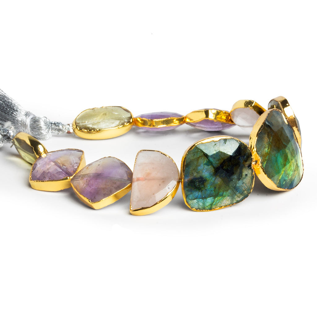 15x13mm Gold Leafed Multi Gemstone Faceted Beads 6 inch 11 beads - The Bead Traders