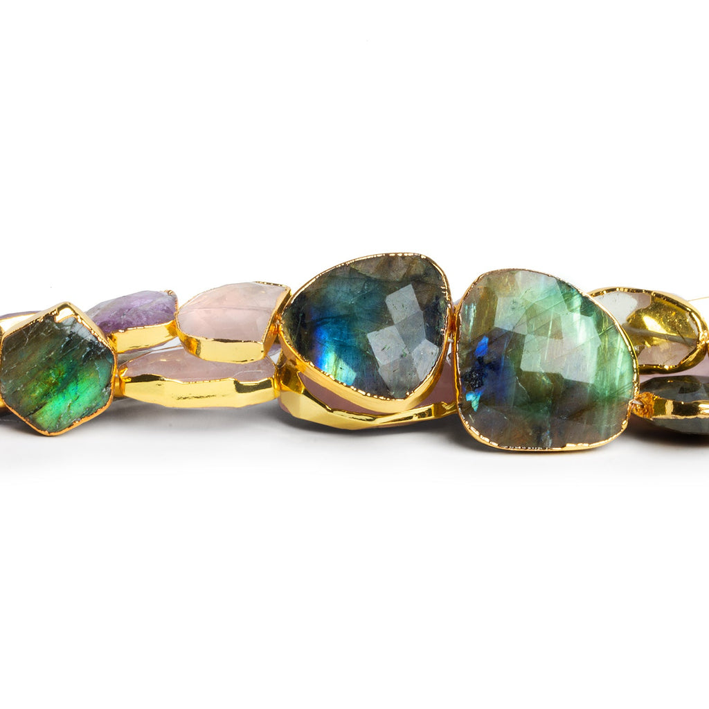 15x13mm Gold Leafed Multi Gemstone Faceted Beads 6 inch 11 beads - The Bead Traders