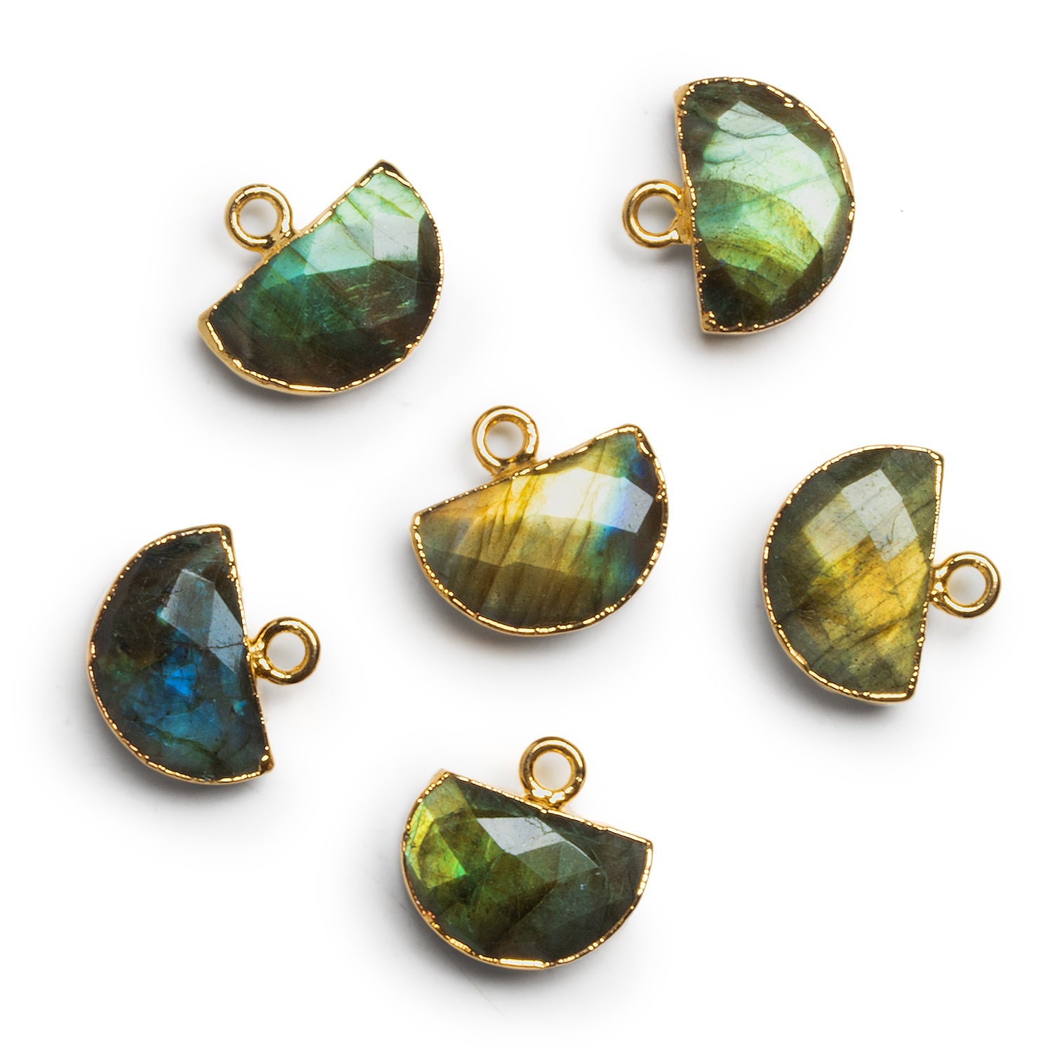 15x13mm Labradorite Half Moon Gold Leafed Pendant 1 Bead - The Bead Traders