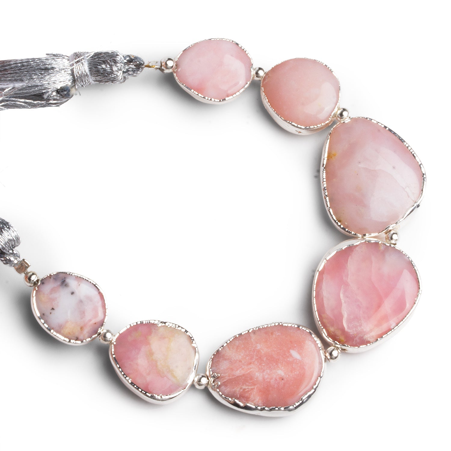 15x13mm Silver Leafed Pink Peruvian Opal Nuggets 4 inch 7 beads - The Bead Traders