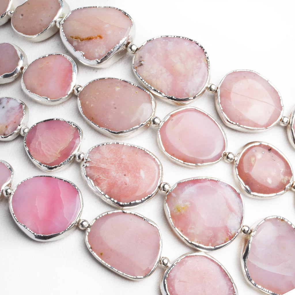 15x13mm Silver Leafed Pink Peruvian Opal Nuggets 4 inch 7 beads - The Bead Traders