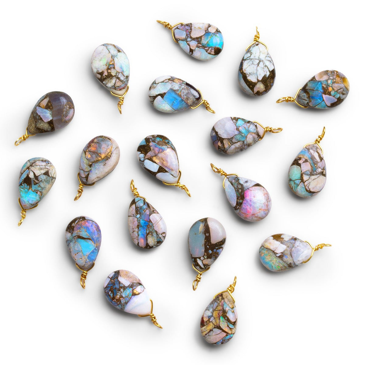 15x8mm Mosaic Australian Opal Wire-Wrapped Pear Pendant 1 Bead - The Bead Traders