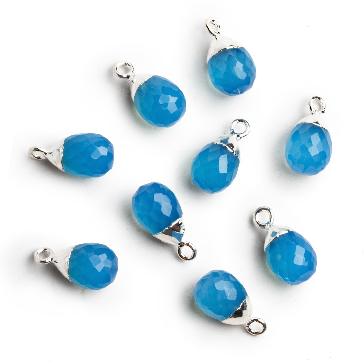 15x8mm Silver Leafed Blue Chalcedony Teardrop Pendant 1 Bead - The Bead Traders