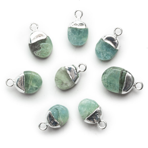 15x9mm Silver Leafed Aquamarine Oval Pendant 1 Bead