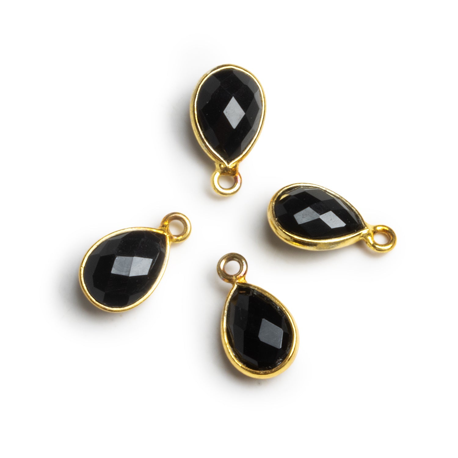 15x9mm Vermeil Bezeled Black Onyx Pear Pendants Set of 4 - The Bead Traders